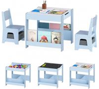 LIFEZEAL Tavolino e Sedie con Lavagna per Bambini 3+Anni, Legno (Blu)