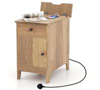 LIFEZEAL Tavolino Laterale con Multipresa, USB, Tavolino da Salotto, Comodino, 1 Cassetto, Piano Apribile, Tavolino da Divano Portaoggetti, Soggiorno, Camera da Letto, Max 75kg, 60x35x60 cm, Naturale
