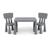 LIFEZEAL Tavolo per bambini con 2 sedie, grazioso gruppo di seggiolini in plastica, mobili per bambini con schienale e bordi rotondi, tavolo e sedia per bambini (grigio)