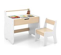 LIFEZEAL Tavolo per bambini con sedia, scrivania per bambini rimovibile con spazio di archiviazione, gruppo di seggiolini per bambini con lavagna double face, set per giocare, leggere, dipingere