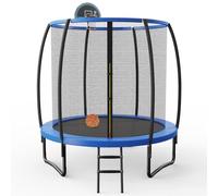 LIFEZEAL Trampolino da 245 cm con rete di protezione, elastico esterno con anello da pallacanestro, per bambini e adulti, letto elastico ricreativo con scala antiscivolo (8FT)