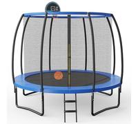 LIFEZEAL Trampolino da 245 cm con rete di protezione, elastico esterno con anello da pallacanestro, per bambini e adulti, letto elastico ricreativo con scala antiscivolo (10FT)