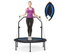 LIFEZEAL Trampolino per fitness pieghevole φ101 cm, saltatore con barra di sicurezza, 2 bande di resistenza, altezza regolabile 107,5-130,5 cm, telaio in acciaio, carico 150 kg, interno ed esterno
