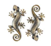 LIFFY Gecko - Decorazione artistica da parete in metallo, confezione da 2, 38 cm, per interni ed esterni, scultura artistica da appendere per casa e giardino