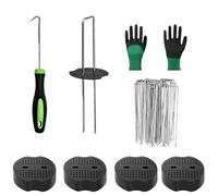 Lifhety 50 Picchetti Giardino + 50 Rondelle Tampone con Gancio e Guanti, Picchetti Ancoraggio per Telo Pacciamatura Verde, Tenda, Prato, Erba Artificiale, Stuoie, Spilli e Reti