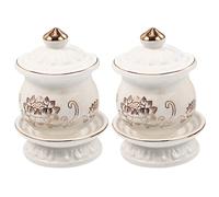 LIFKICH 2 Pezzi Coppa di Adorazione in Ceramica Bianca Coperchio e Vassoio, Contenitore per Offerte Sacre e Ciotola Rituale per Tempio e Uso Domestico