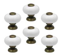 LIFKICH 6 Pezzi Pomello Rotondo in Ceramica Bianca Vintage per Cassetti e | Finitura Lucida con Dettagli Bronzo, Lega di Zinco e Viti Incluse, per Cassettiera e Infantile