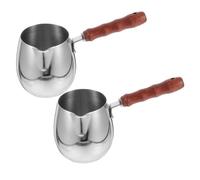 LIFKICH Acciaio Inox Caffettiera Turca con Manico in Legno 300ml 2 Pezzi | Design Turco Raffinato, Superficie Liscia e Manutenzione Semplice, Adatta per Caffè, Tè, Cioccolato