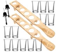 LIFKICH Bicchierini da Shot con Vassoio in Legno 1,5 Oz 2 Set | Dosatore Integrato, Scomparti Sicuri e Base Stabile, per Tequila e Tavoli Domestici
