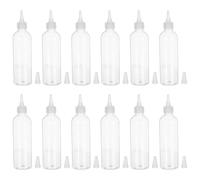 LIFKICH Flaconi Dosatori Trasparenti da 100 Ml Set da 12 Bottiglie Comprimibili in Plastica Pet Punta a Beccuccio Erogazione Precisa per Cosmetici Tinture Chioma e Condimenti per