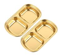 LIFKICH Piatto per Salsa in Acciaio Inossidabile 2 Pezzi Doppio Scomparto, Superficie Liscia, Colore Oro, per Ristorante e Sala da Catering