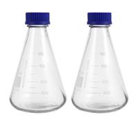 LIFKICH Set 2 Pezzi di Matracci Conici in Vetro da 1000ml Tappo Blu a Vite, Resistenti e Stabili, per Applicazioni di Scienze della Vita e Lezioni di Chimica