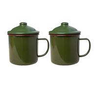 LIFKICH Tazza Smaltata Retrò Verde 2 Pezzi per Tè e Caffè Manico Compatto 9 CM Adatta a Succhi e Acqua Frizzante in Casa e'Aperto