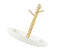 LIFKICH Vassoio Portachiavi in bambù Artigianale Bianco Supporto per Gioielli e Portaoggetti, Espositore Decorativo da Scrivania per Soggiorno e Ingresso, Organizer Multifunzione