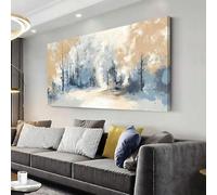 LIFKNVN Grande tela astratta con foresta invernale, pittura paesaggistica minimalista grigia e marrone, opere d'arte per soggiorno (65x135 cm/cornice interna)