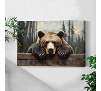 LIFKNVN Natura Foresta Orso Tela Arte da Parete Animali Selvatici Foresta Dipinto Immagine Decorazione da Parete Orso Bruno in Montagna Poster Stampa Artistica 60x90cm Nessuna Cornice