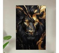 LIFKNVN Stampa artistica da parete moderna astratta con leone nero e dorato su tela per camera da letto, poster su tela con trama curva per soggiorno (70x100 cm/senza cornice)