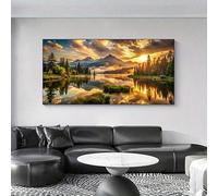 LIFKNVN Stampa artistica su tela - Alba dorata, montagne innevate con acqua riflessa, decorazione moderna per soggiorno o camera da letto (20x40 cm/senza cornice)