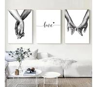 LIFKNVN Stampa artistica su tela, poster minimalista, mano nella mano, dolce amore, in bianco e nero, per soggiorno, camera da letto, 70x90cmx3, senza cornice.