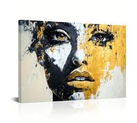 LIFKNVN Stampa su tela moderna con ritratto astratto in bianco e nero con dettagli dorati, raffigurante un volto di donna testurizzato, per soggiorno (60x80 cm/senza cornice)