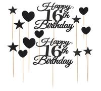 LIFKOME 10 Impostati Scelte Per Cupcake a Forma Di Cuore Con Stella Topper Per Torta Del 6° Compleanno Decorazione Per Torta in Cartoncino Saluti Al Cake Topper Dei 16 Anni Black