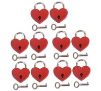 LIFKOME 10 Set Blocco Del Cuore Piccolo Codice Lucchetti Serrature Con Mini Serratura Impronta Digitale Lucchetto Blocco Della Borsa a Cuore Lega Di Zinco Rosso