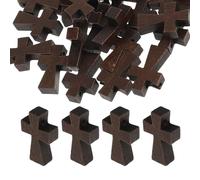 LIFKOME 100 Pezzi Ciondolo Croce in Legno Piccola per Collane Design Classico Croce Cristiana, Charm Spirituale in Legno Caffè per Creazioni Gioielli Fai da Te