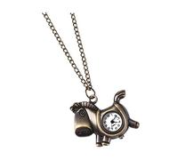 LIFKOME 1pezzi Orologio da Tasca Vintage Uomo Forma di Cavallo Orologio da Tasca Specchio Rotondo e Ciondolo Catena in Bronzo Antico