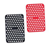 LIFKOME 2 Pezzi Tappetini Silicone per Friggitrice Ad Aria Pad Rettangolare Resistente Al Calore per Cottura Vapore e Forno Accessori Riutilizzabili per Cucina Nero e Rosso