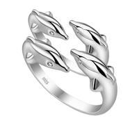 LIFKOME 2pezzi Anello Delfino Doppio Regolabile in Rame Finitura Lucida Anello Da Donna Estetico Per Ogni Occasione Regalo Per Persona Tema Oceano