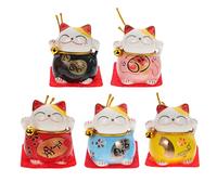LIFKOME 5 Pezzi Figure Giapponesi di Gatto Fortunato di Maneki Neko Statue Anniamal Carine Sculture di Gattino Topper Interni Decorazioni per Tavola da Tavolo da Ufficio a Casa