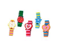 LIFKOME 5 Pezzi Orologi Giocattolo in Legno Colorati Per Ragazzo Orologi Simulati Design Cartoon Superficie Liscia e Giocattolo Educativo Per Regali Compleanno e Decorazioni Per Camerette