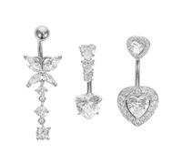 LIFKOME Anelli Per Ombelico Donna Set Di 3 Pezzi Bilanciere Design Farfalla E Cuore Per Spiaggia Feste Uso Quotidiano Realizzati in Lega Zircone Titanio