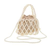 LIFKOME Borsa Secchiello Perle Intrecciata da Donna Borsa Tracolla Cava con Perline Finte Elegante Vintage per Vacanze al Mare e Feste Estive