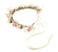 LIFKOME Cerchietto Floreale da Sposa Boho con Nastro Rosa, Copricapo Leggero e Resistente allo Sbiadimento per Damigelle e Feste, Accessorio Fotografico per Eventi e Compleanni