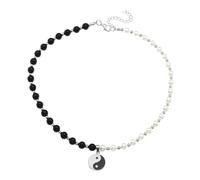 LIFKOME Collana Donna Unica Tai Chi Bagua con Perle Bianche e Nere Accessorio Elegante e Versatile per Regalo Design Intagliato Cerchio Vuoto Yin Yang