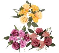 LIFKOME Corona Decorativa per Candelabri Rose Finte 3 Pezzi in Plastica e Tessuto per Centrotavola da Pranzo Matrimonio e Decorazioni Casa