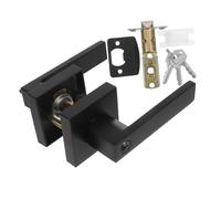 LIFKOME Maniglia Porta Interna in Alluminio Nero con Serratura Tre Aste e Chiavi Maniglia Quadrata per Camera da Letto Ufficio e Bagno Design Opaco Elegante Funzionamento Silenzioso e