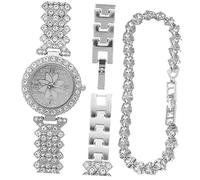 LIFKOME Orologio da Polso Elegante al Quarzo con Bracciale, in Metallo Argentato e Pietre Decorative, da Donna per San Valentino e Anniversario