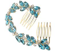 LIFKOME Pettine per Chioma Catena di Strass Sky-Blue Accessorio da Sposa Cerimonia Molletta Decorazioni per Chioma Forcine per Chignon Damigella d'Onore Base Oro Blu Lago