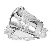 LIFKOME Set di 1 Bicchiere Kiddush in Lega di Zinco Argento con Piattino Elegante per Shabbat e Celebrazioni Festive Simbolo di Tradizione e Fede Ebraica