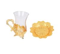 LIFKOME Tazze da Tè in Vetro con Piattino in Lega di Zinco Design Classico Elegante Set per Tè del Pomeriggio con Base Antiscivolo e Manico Ergonomico per Uso Quotidiano e Servizio Ospiti