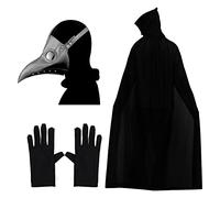 Lifreer Costume da pestatico di Halloween, maschera da pestatico, naso lungo, becco uccello, maschera steampunk con guanti neri, cappotto con cappuccio per bambini e adulti
