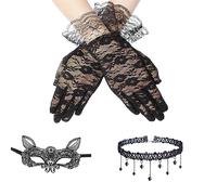 Lifreer Guanti in pizzo nero senza dita per le donne guanti di halloween guanti gotici accessori halloween guanti floreali halloween balli feste banchetti discoteche, Nero C, Taglia unica