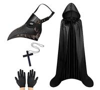 Lifreer Maschera da dottore della peste di Halloween, set di costume da medico della peste, maschera per naso lungo, maschera con becco per Halloween, maschera con mantello, Nero C, Taglia unica