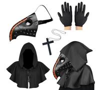 Lifreer Maschera da dottore della peste, maschera da uccello steampunk, costume per adulti, nero e arancione, con guanti e mantello con cappuccio, per Halloween gotico