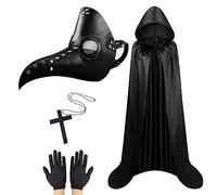 Lifreer Maschera da dottore della peste,maschera per Halloween,maschera a becco lungo,costume da dottore della peste con mantello,maschera steampunk per Halloween,cosplay e feste,Nero F,Taglia unica