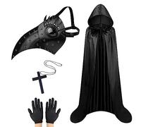 Lifreer Maschera da dottore della peste,per Halloween,con naso lungo,maschera per uccelli,costume da dottore della peste,maschera per Halloween con mantello,maschera steampunk,Nero E,Taglia unica