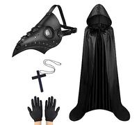 Lifreer Maschera da Dottore della Peste per Halloween - Naso Lungo, Costume con Mantello, Steampunk, Nero D, Taglia Unica