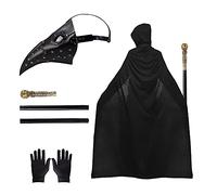 Lifreer Maschera da medici della peste, maschera da naso lungo, per uccelli steampunk, maschera di Halloween con mantello unisex con cappuccio, canna, guanti neri per maschere di Halloween